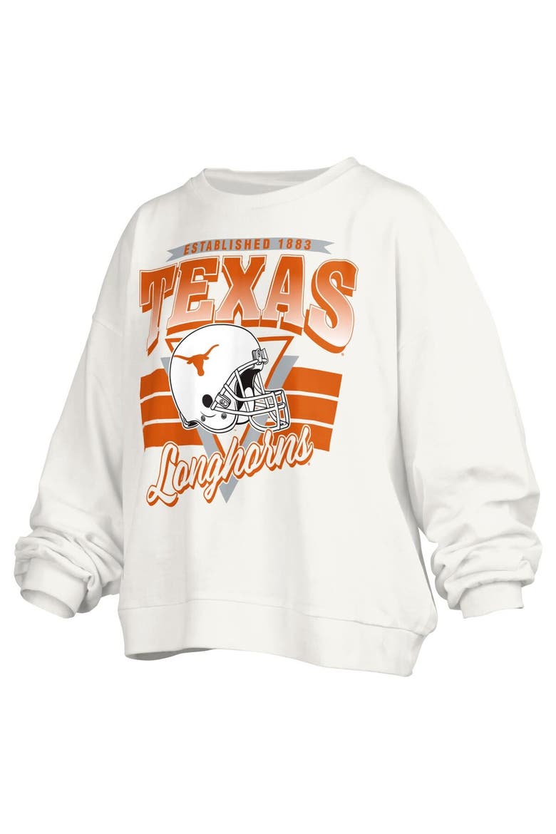 Women's Pressbox White Texas Longhorns Janice Retro Logo Oversized Pullover Sweatshirt, Alternate, color, White