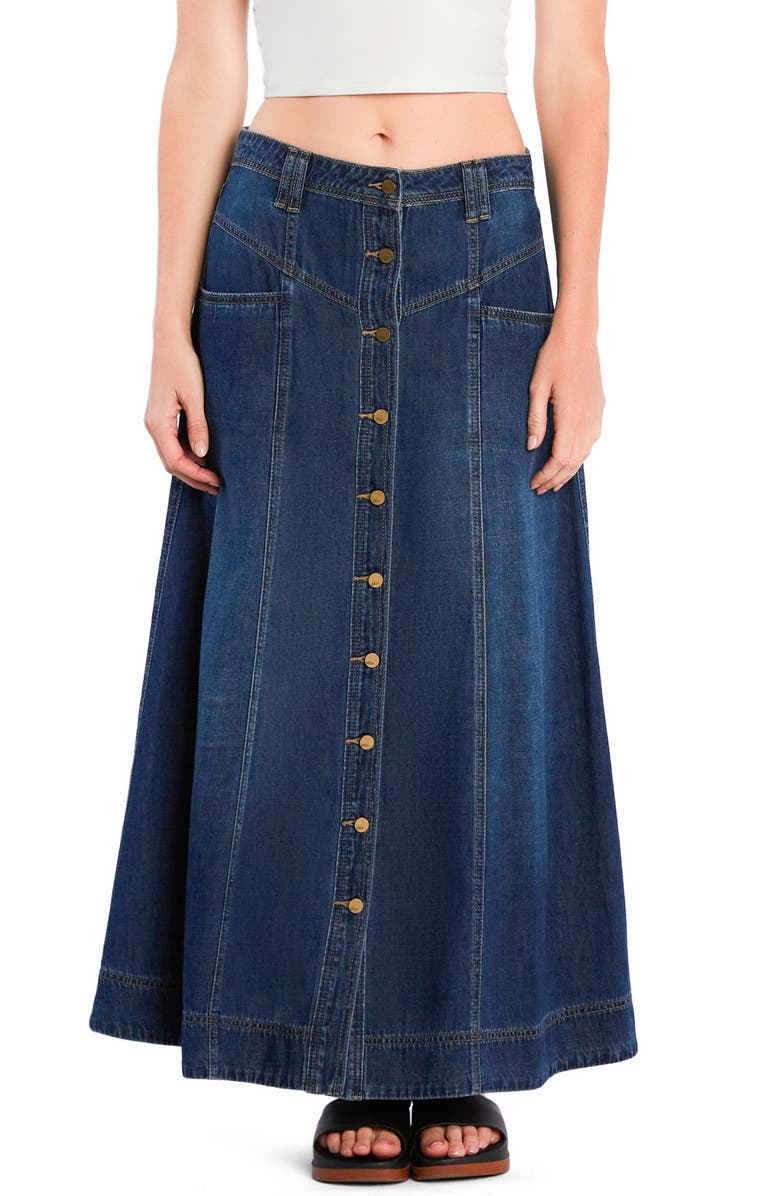 Wash Lab Denim Panel Front Button Denim Maxi Skirt, Main, color, Antique Blue