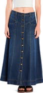 Wash Lab Denim Panel Front Button Denim Maxi Skirt