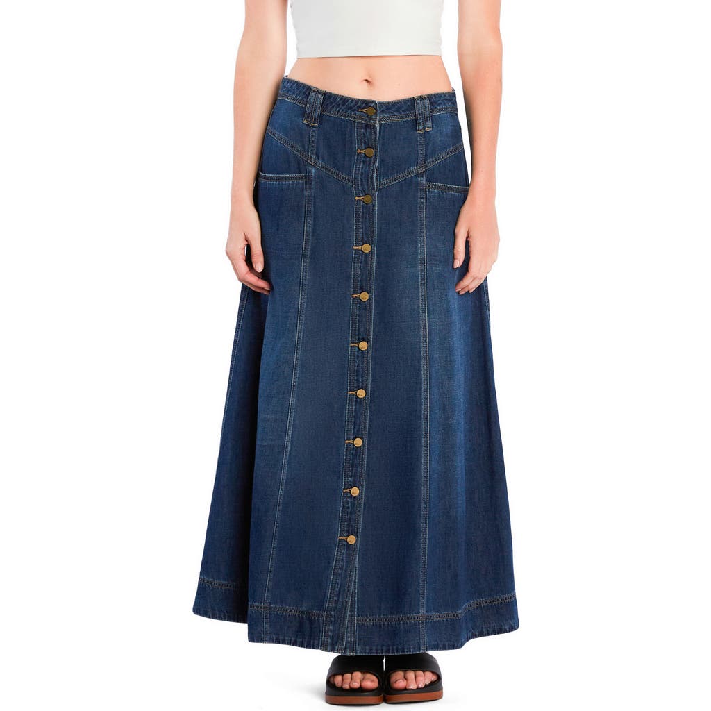 Wash Lab Denim Panel Front Button Denim Maxi Skirt