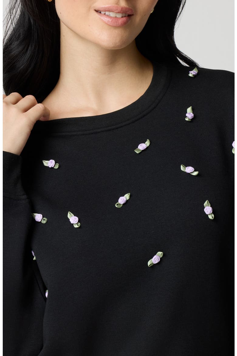 Rosette Oversize Pullover, Alternate, color, BLACK