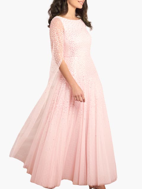Sunrise Sequin Cape Sleeve Ankle Gown