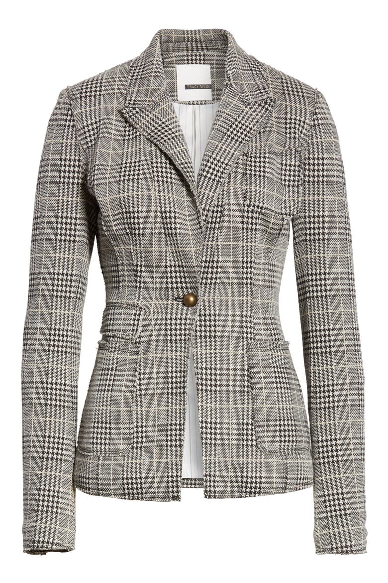 Plaid Blazer, Alternate, color, BLACK/ ECRU/ ANTIQUE GOLD