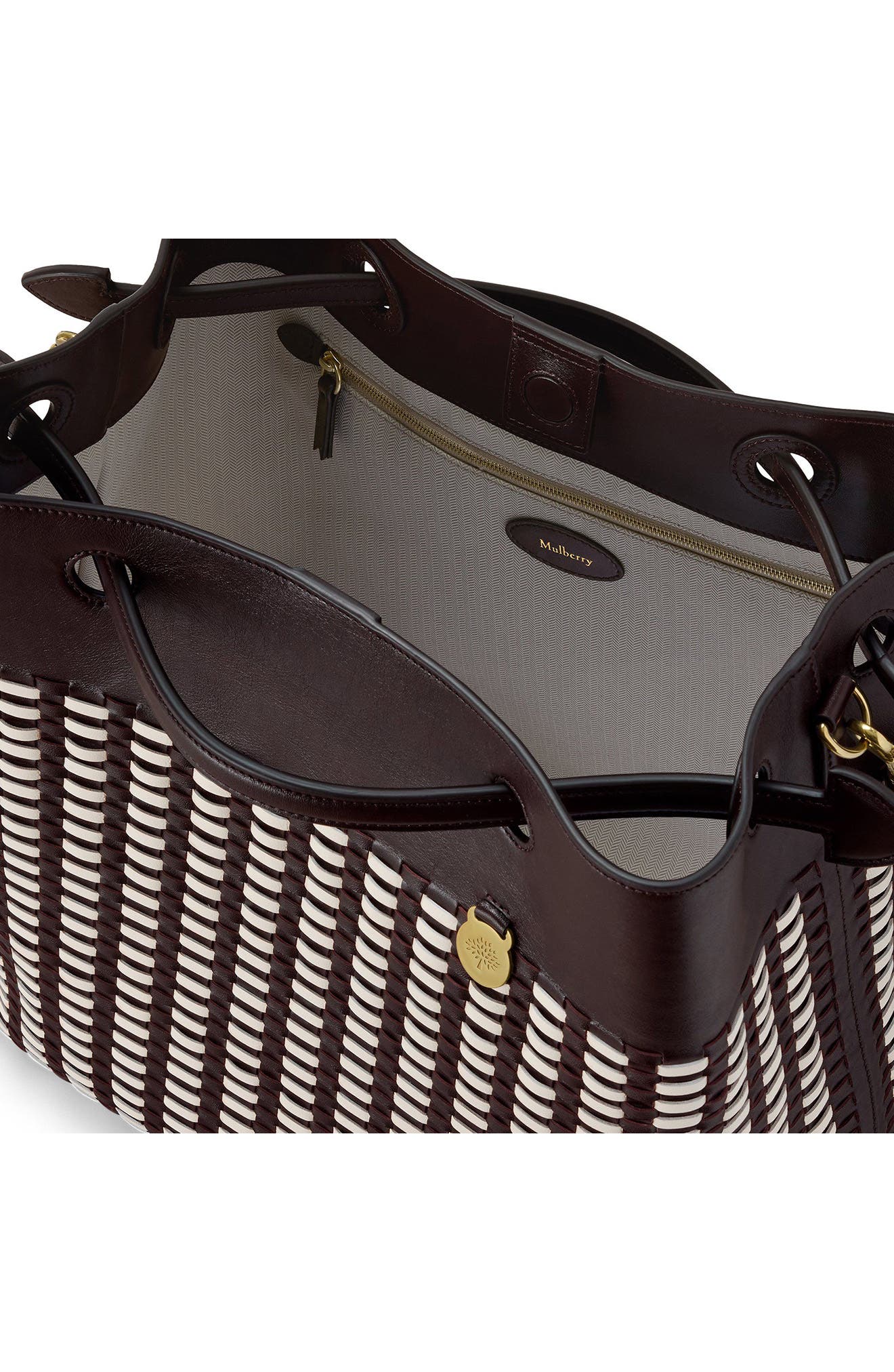 Mulberry Woven Leather Tote, Alternate, color, Ebony-Crumpet