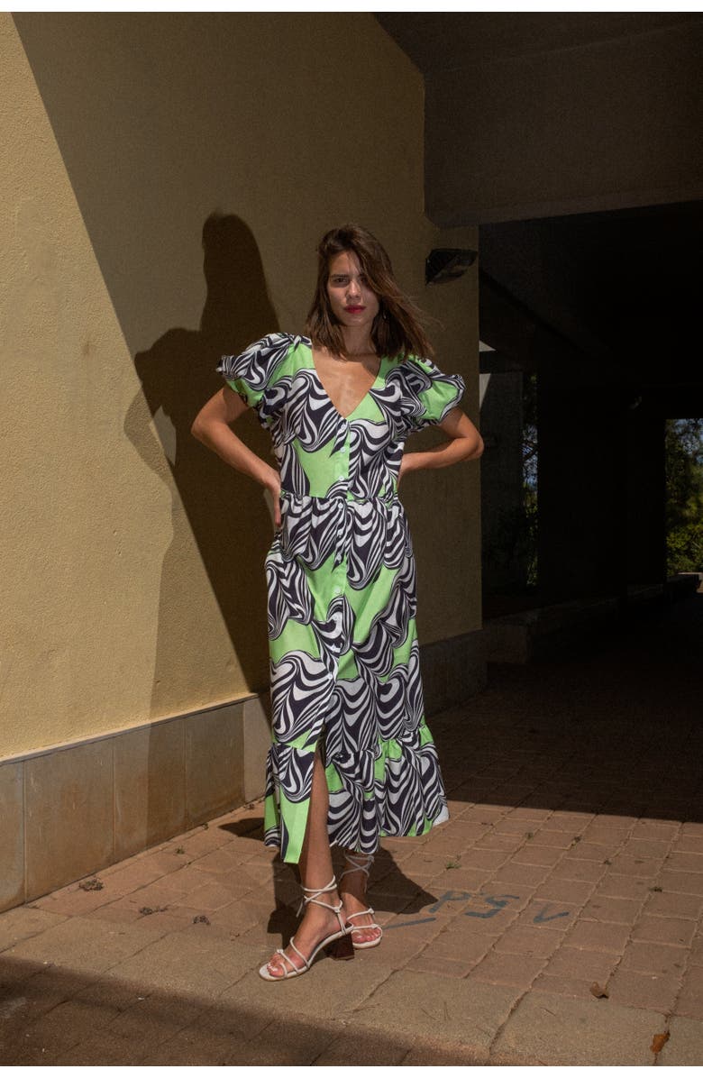 Untitled in Motion Caleo Printed Puffed-Sleeve Midi Dress, Alternate, color, Diemta