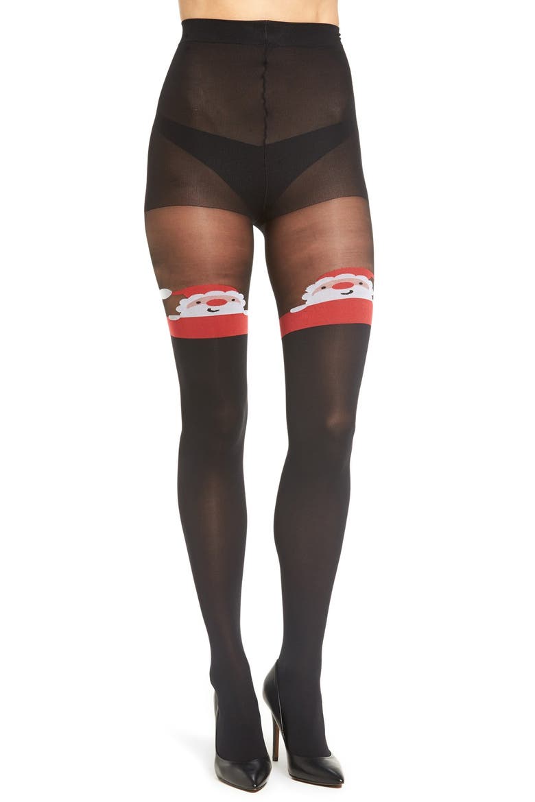 Santa Pattern Tights, Main, color, BLACK