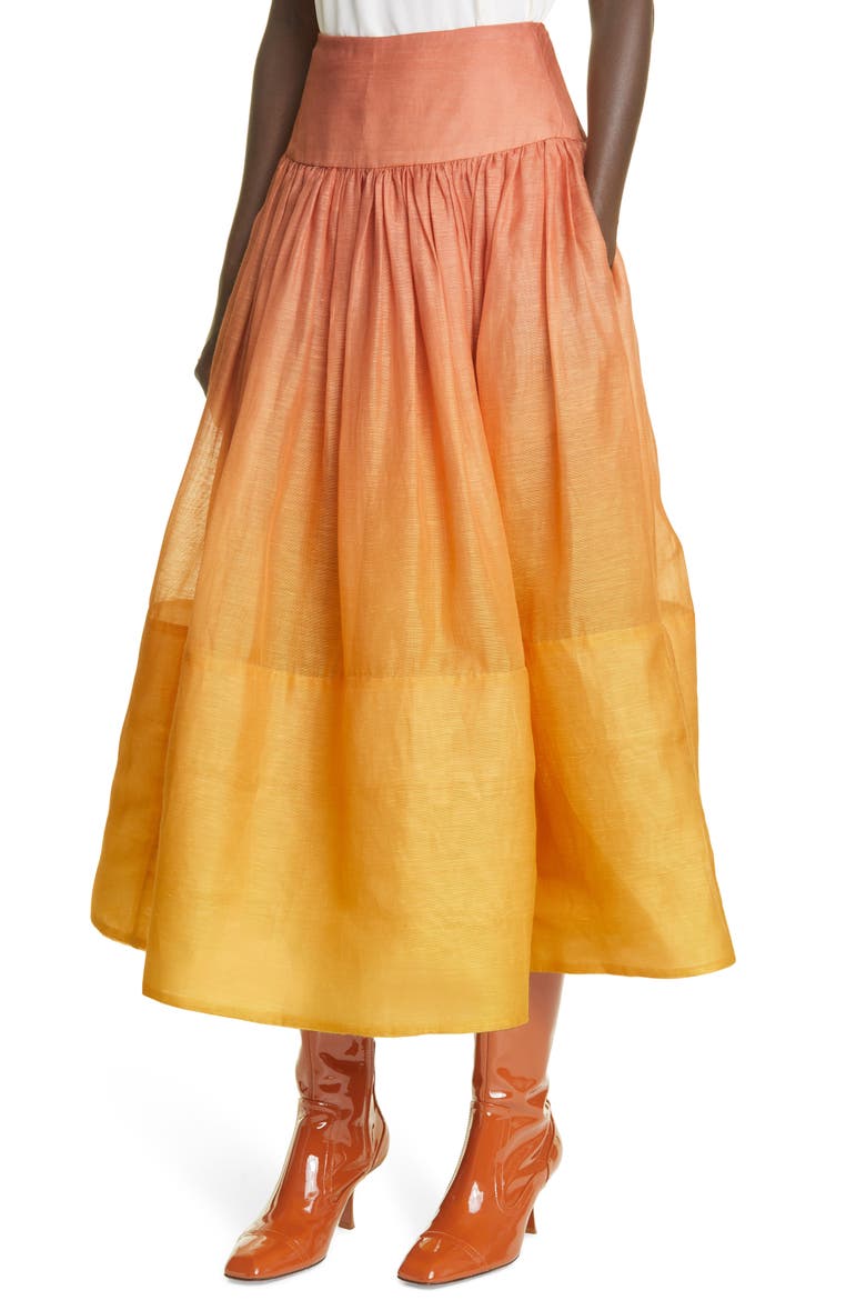 Postcard Ombré Silk & Linen Skirt, Alternate, color, OMBRE SUNSHINE