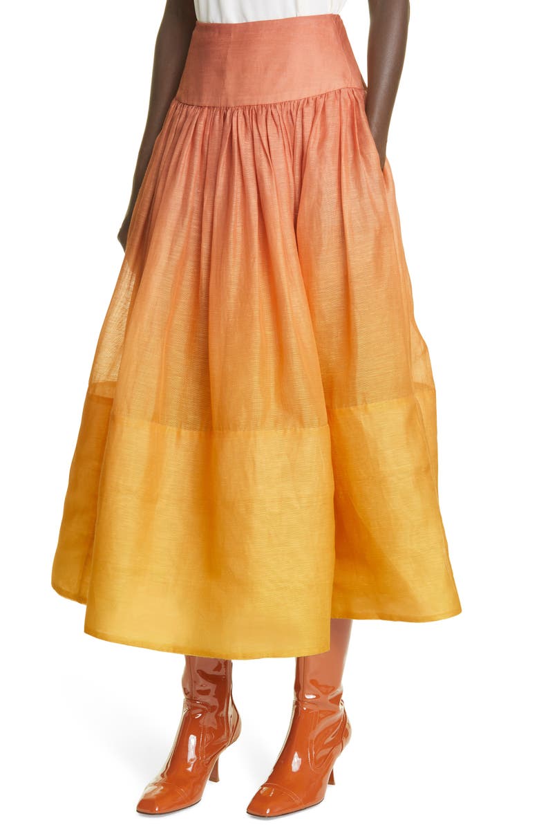 Zimmermann Postcard Ombré Silk & Linen Skirt, Alternate, color, 