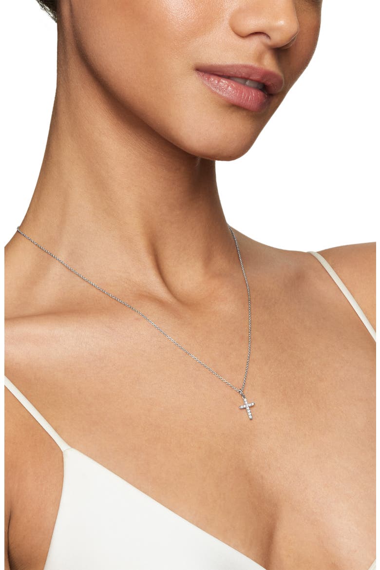 Cable Collectibles Cross Necklace with Diamonds in 18K Gold, Alternate, color, SILVER