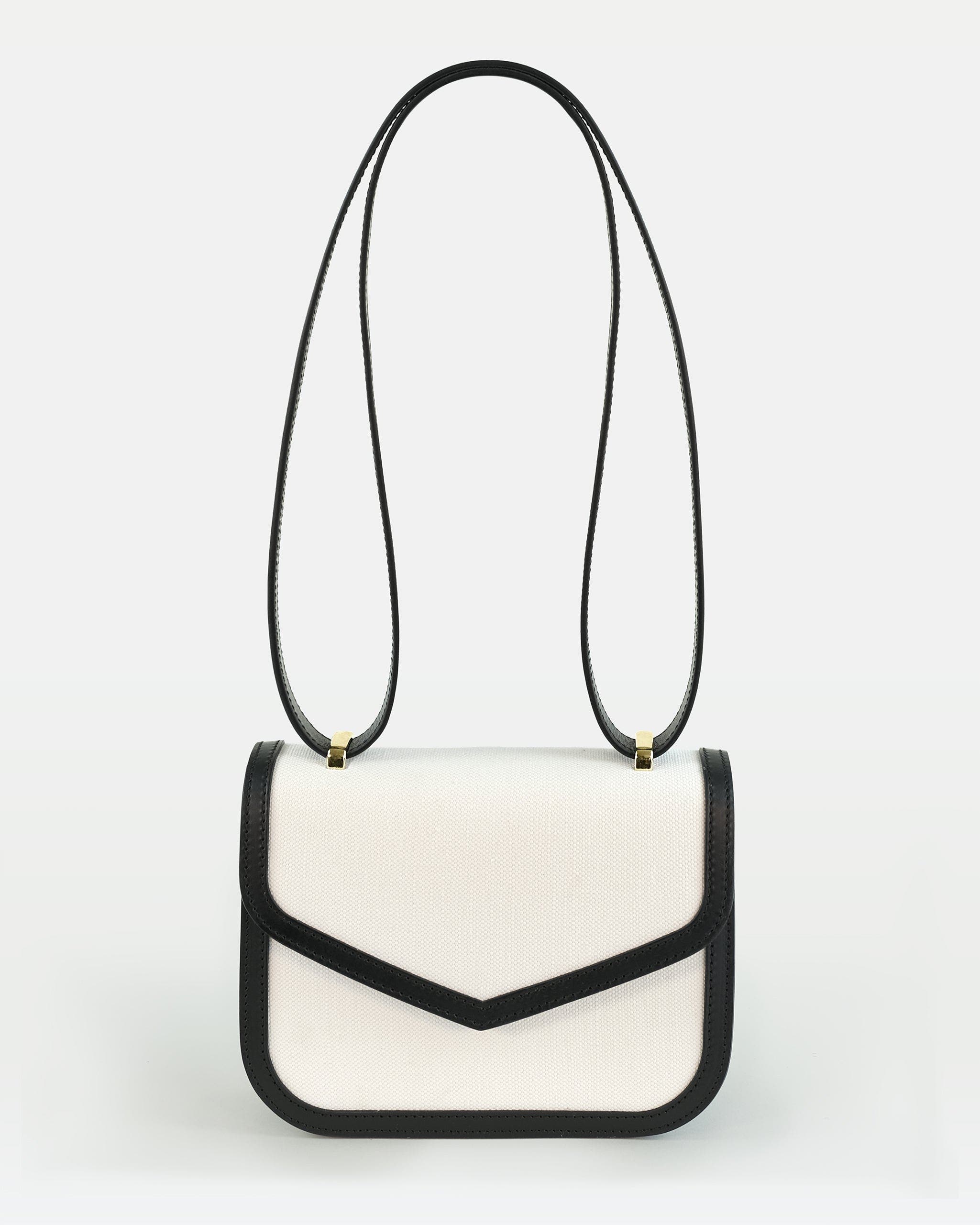 Modher Maya Crossbody Bag In Vegetable Calfskin Leather And Canvas, Main, color, Black + White