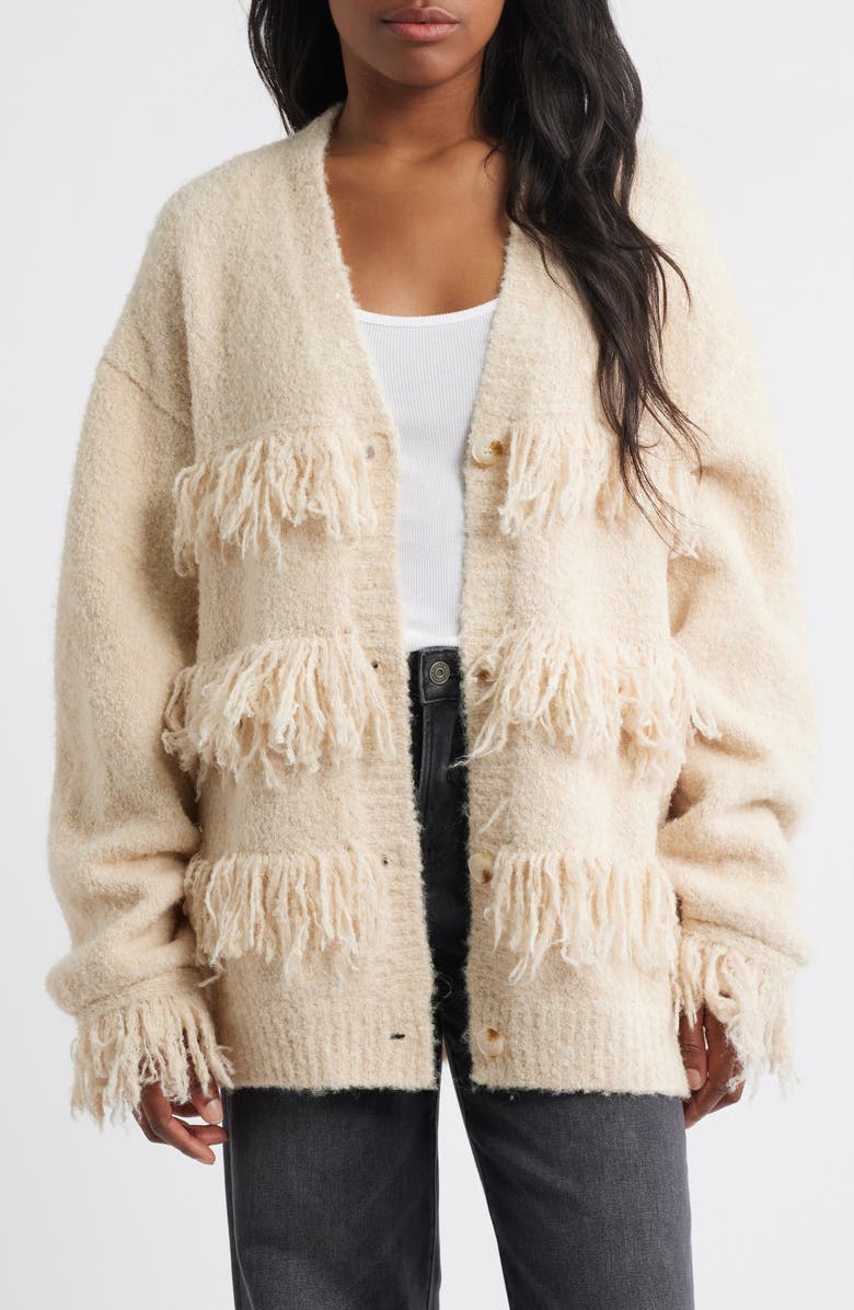 NASTY GAL Fringe Cardigan, Main, color, Cream