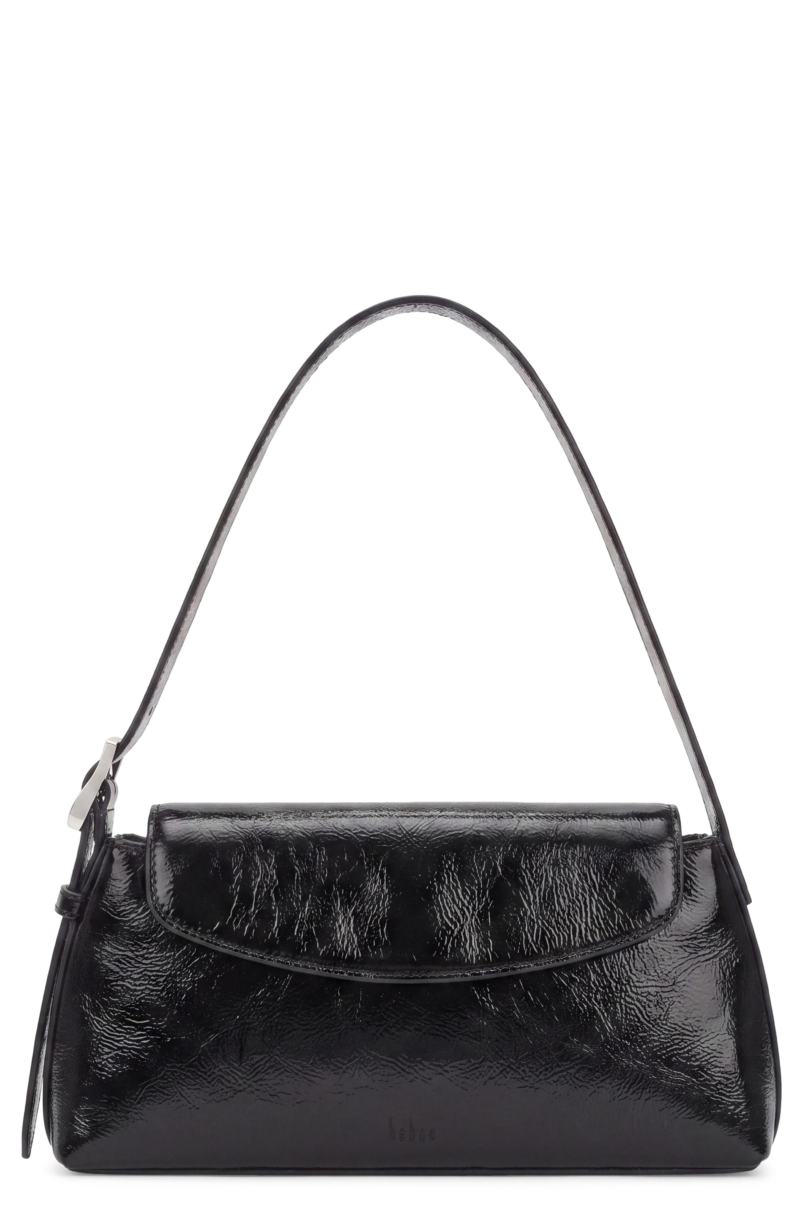 Yara Crinkle Leather Baguette Bag, Main, color, BLACK