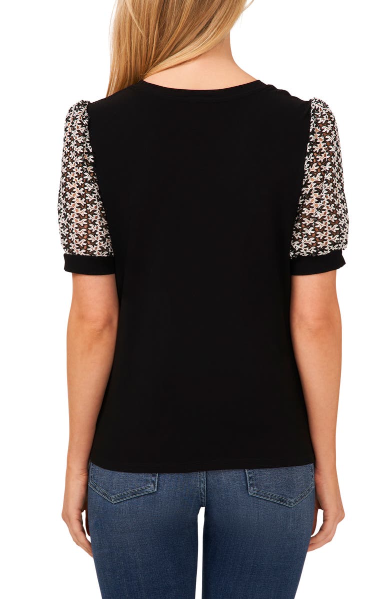 CeCe Lace Puff Sleeve Mix Media Top, Alternate, color, Rich Black