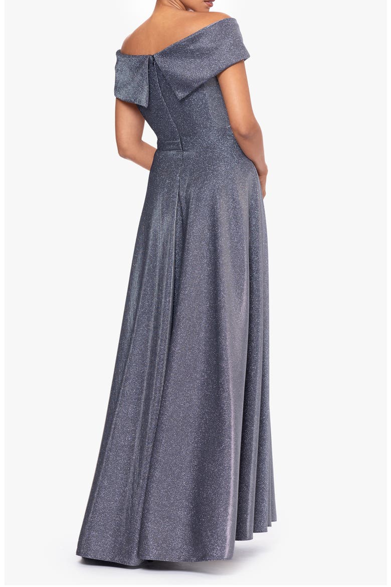 Glitter Off the Shoulder Gown, Alternate, color, GUNMETAL
