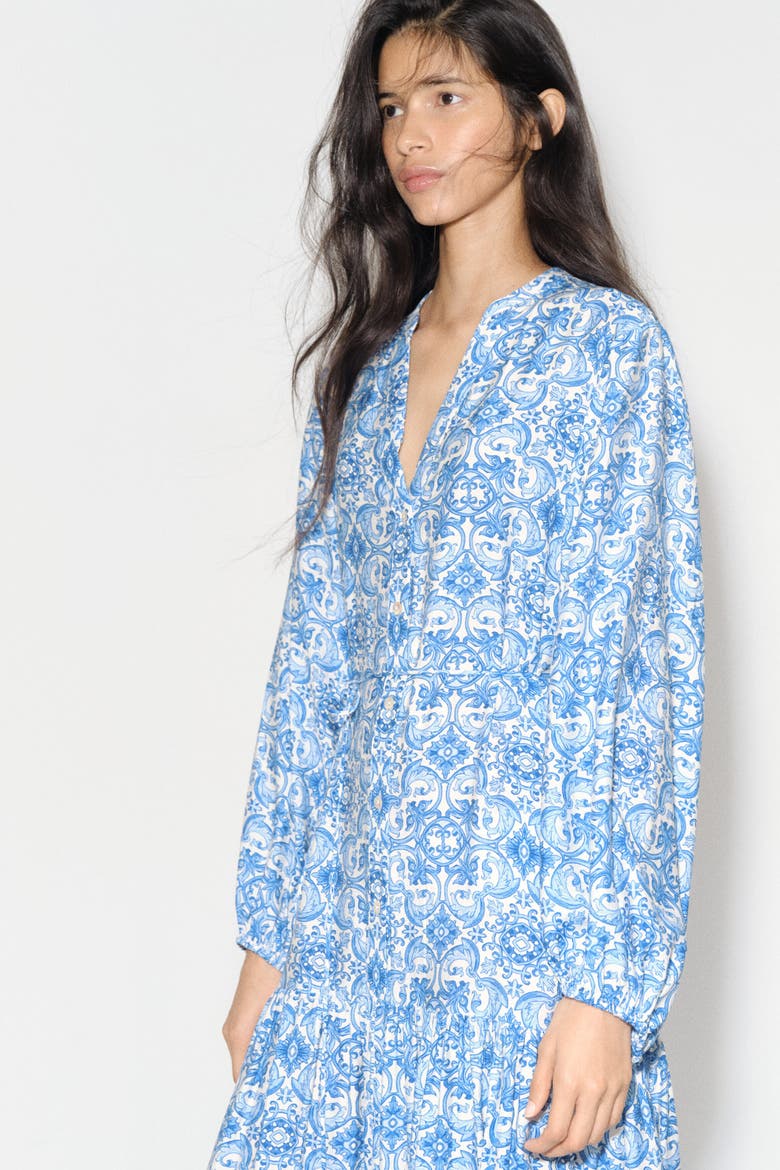 Printed Tiered Dress, Alternate, color, Cream/patterned