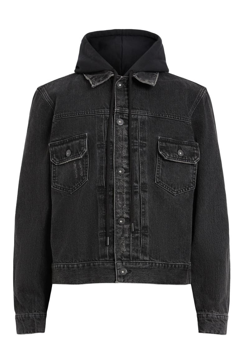 Spirit Denim Jacket with Removable Jersey Hood, Alternate, color, BLACK