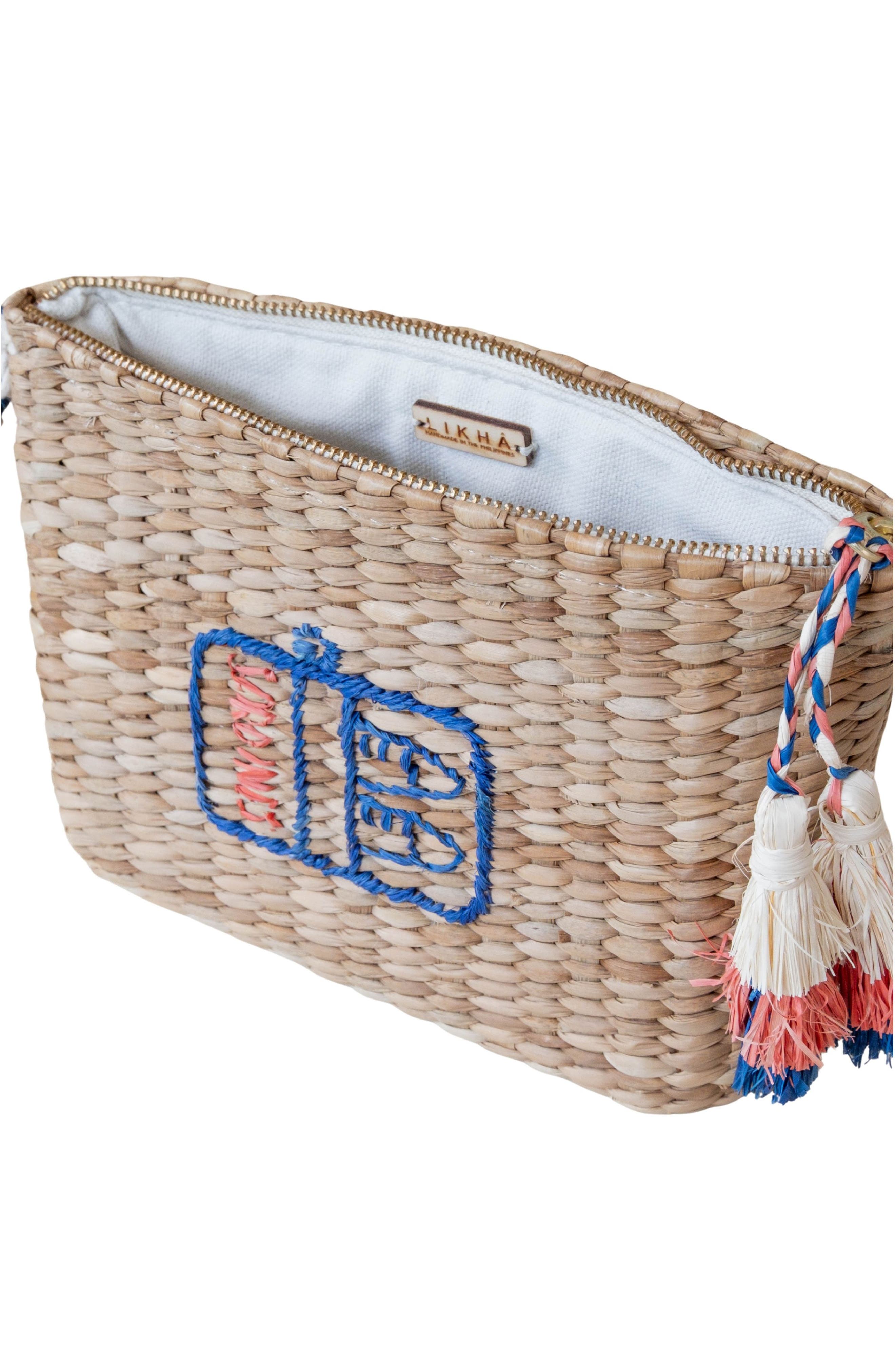 LIKHA Sardine Can Embroidered Straw Pouch, Alternate, color, 
