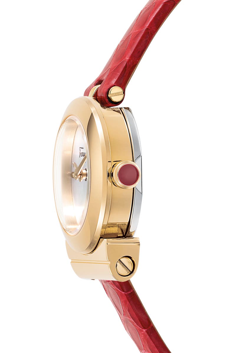 FERRAGAMO Gancio Leather Strap Watch, 22.5mm, Alternate, color, 