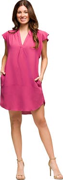 24seven Comfort Apparel Maternity V-Neck Cap Sleeve Knee Length Pocket Dress