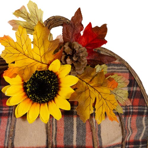 Northlight 14" Orange And Brown Plaid Fall Harvest Pumpkin Wall Decor In Multi