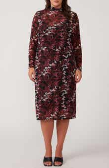 Estelle Reflection Leaves Long Sleeve Mesh Midi Dress