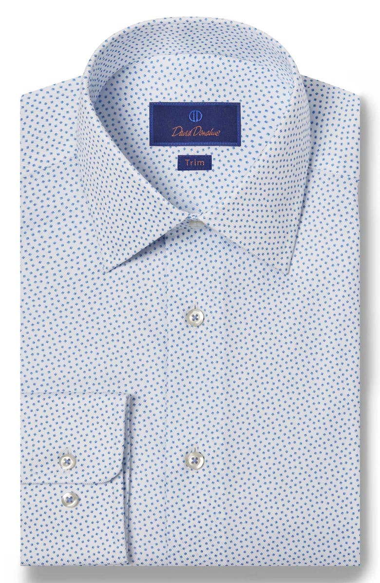 David Donahue Trim Fit Twill Tossed Box Print Dress Shirt, Main, color, 