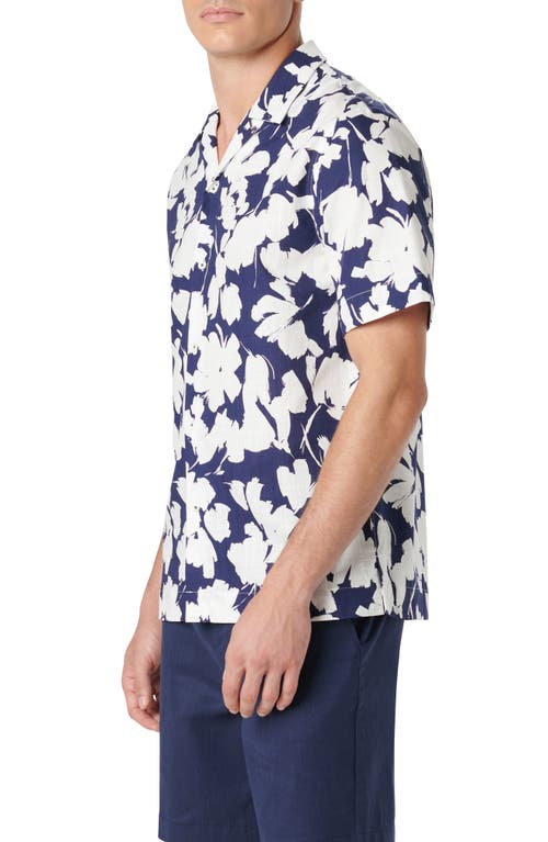 Bugatchi Jackson Shaped Fit Floral Print Short Sleeve Button-up Camp Shirt In Blue