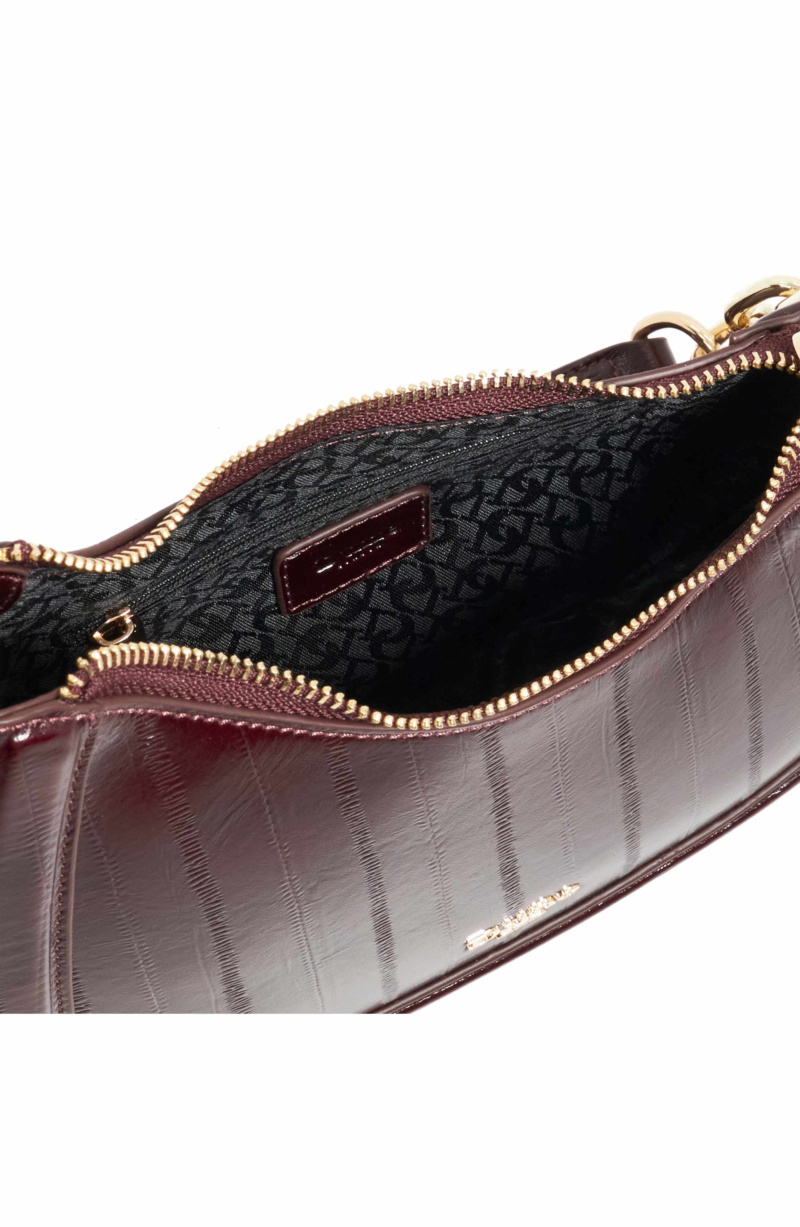Dune London Direction Leather Shoulder Bag, Alternate, color, Burgundy