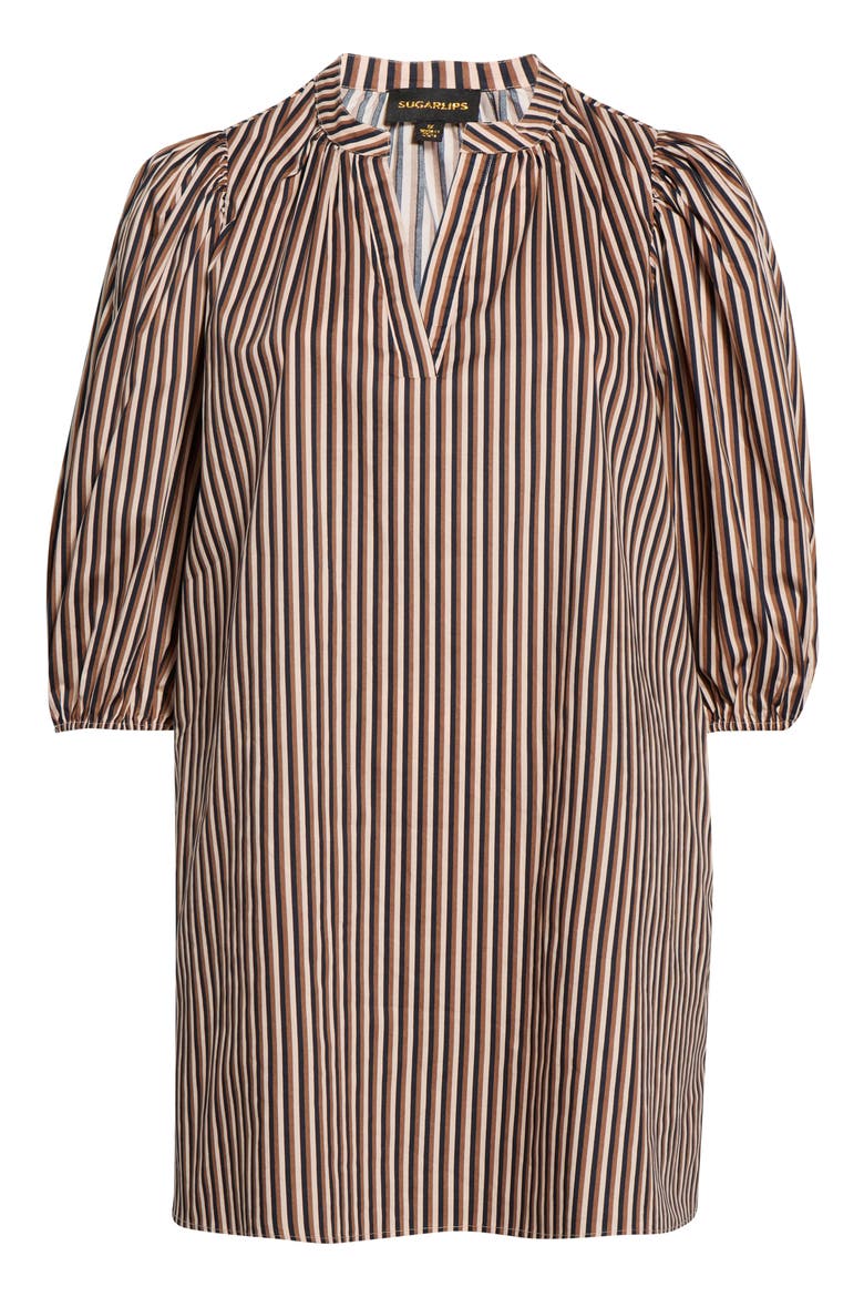 Victoria Split Neck Shift Minidress, Alternate, color, BROWN MULTI