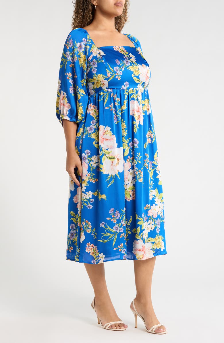 SUGARLIPS Solary Amaretto Metallic Floral Puff Sleeve Midi Dress, Alternate, color, Cobalt-Pink