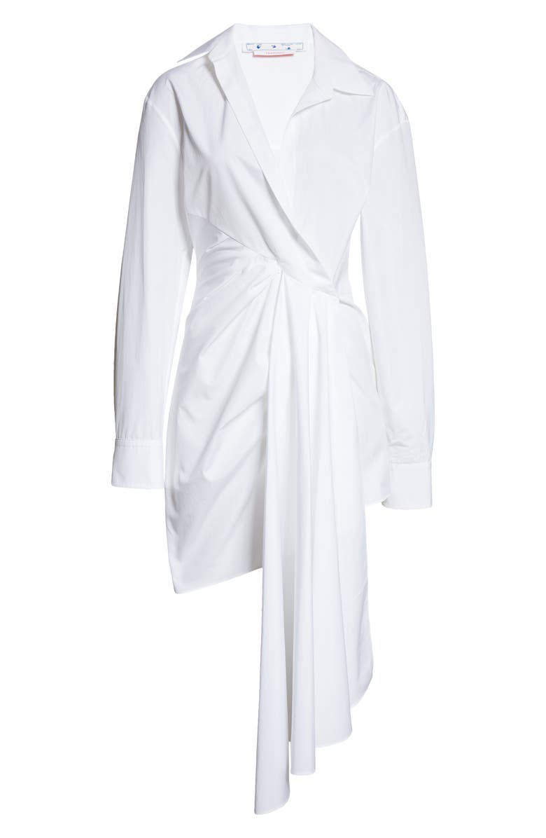 Off-White Bow Detail Long Sleeve Asymmetric Shirtdress, Alternate, color, 
