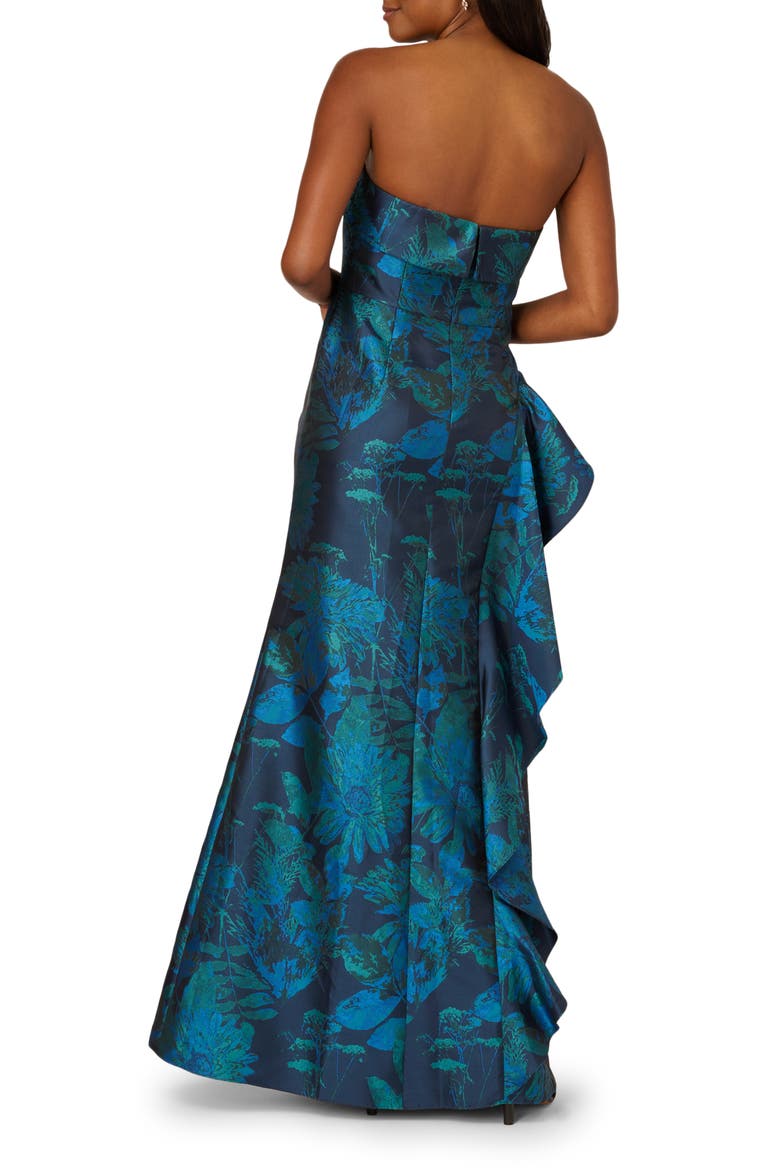 Strapless Draped Floral Jacquard Gown, Alternate, color, COBALT MULTI