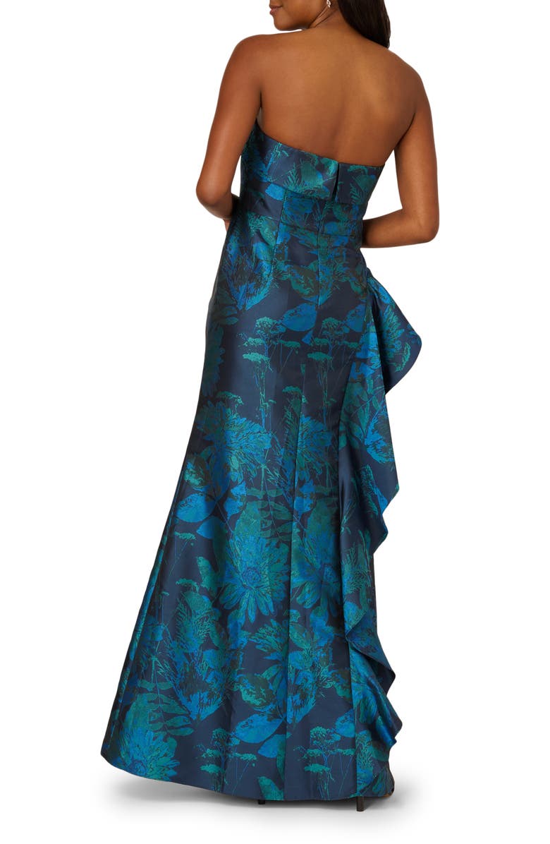 Adrianna Papell Strapless Draped Floral Jacquard Gown, Alternate, color, Cobalt Multi