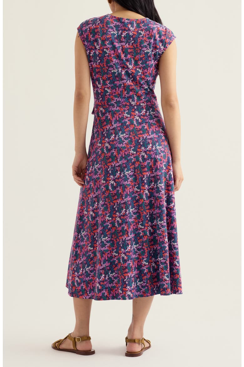 Fettling Floral Tie Waist Jersey Midi Dress, Alternate, color, SUMMER FRONDS PURPLE KALE
