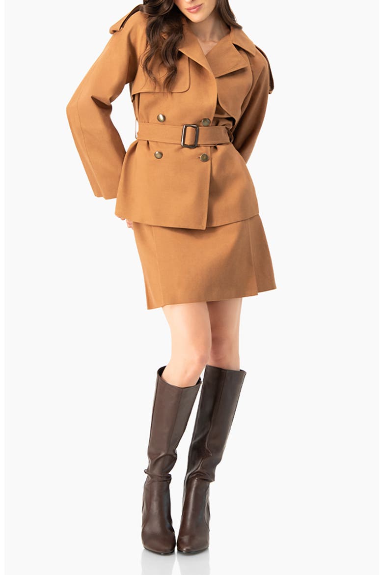 Short Double-Breasted Trench Coat, Alternate, color, Brown