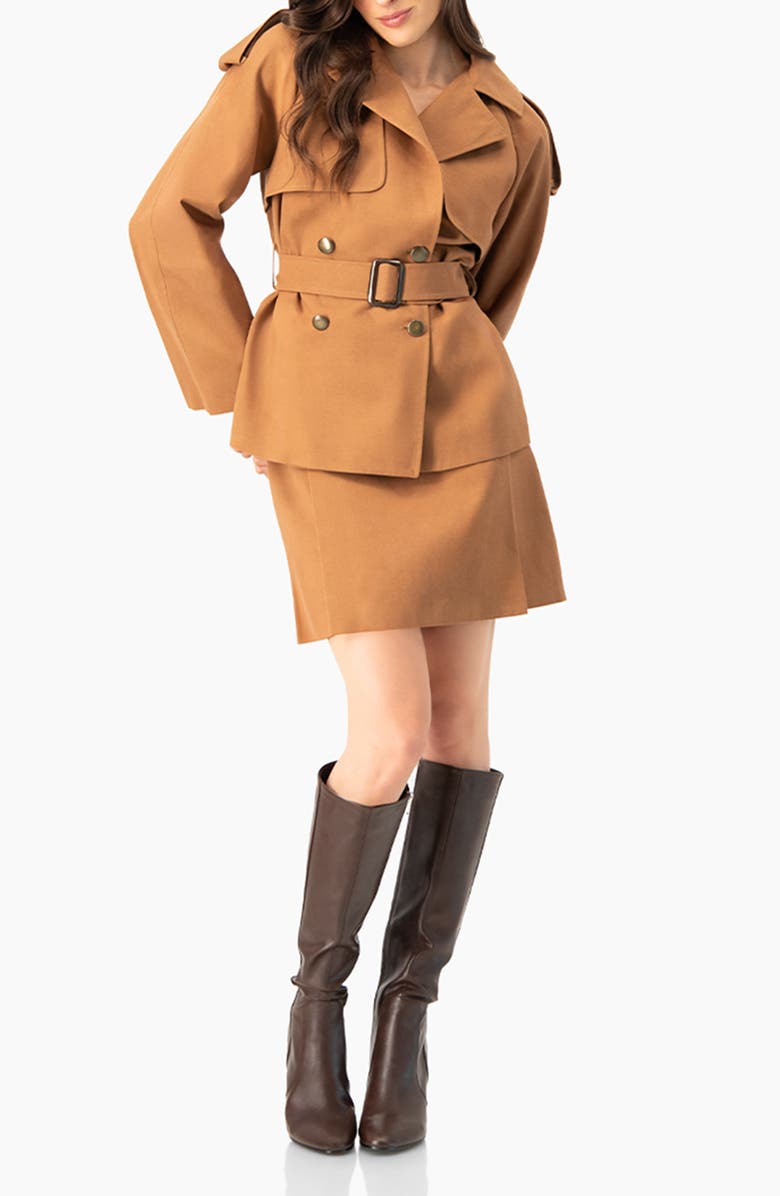 IVONNE Short Double-Breasted Trench Coat, Alternate, color, Brown