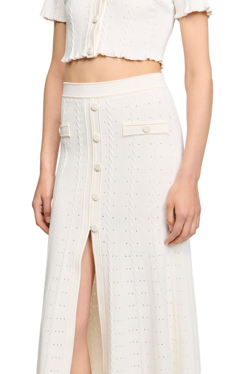 SANDRO Pointelle knit midi skirt, Alternate, color, Ecru