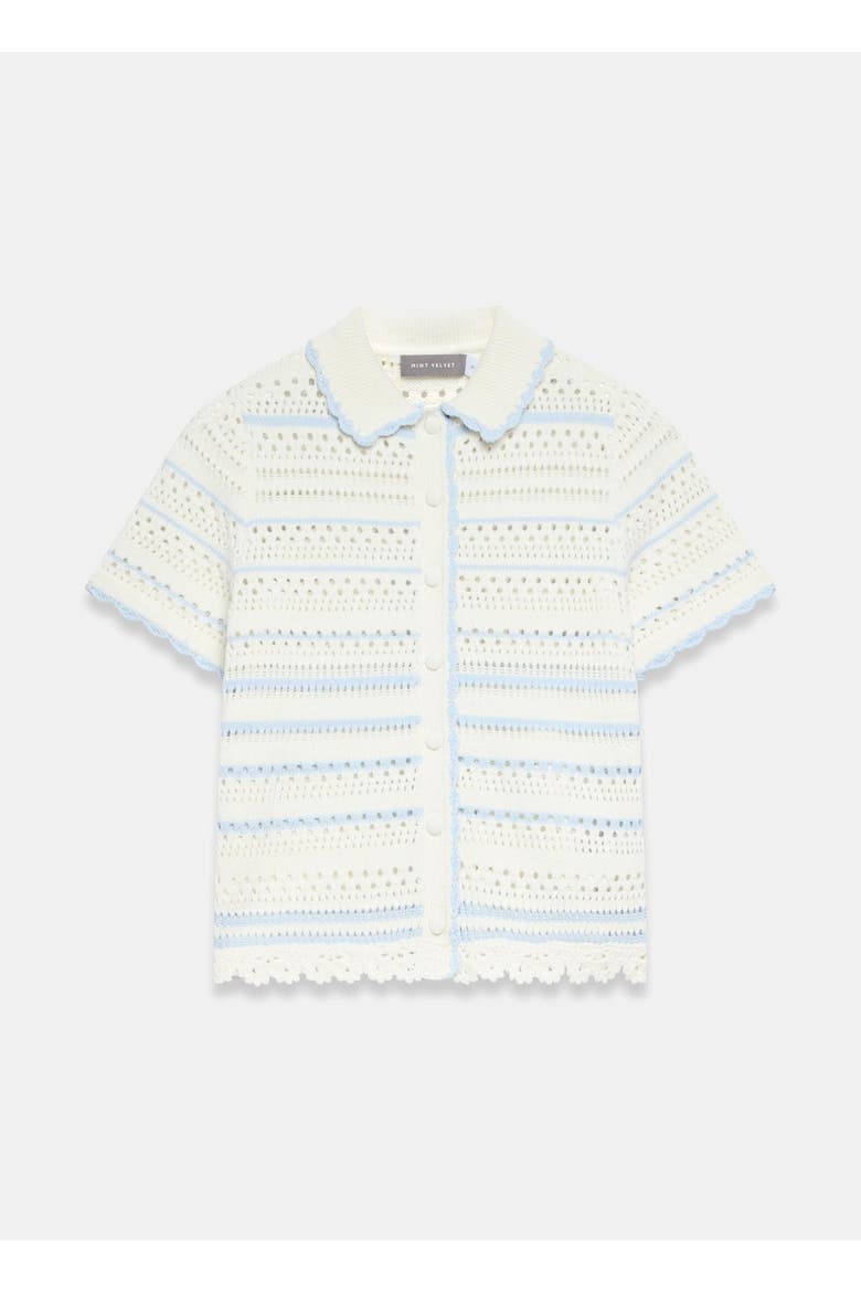Cotton Blend Stripe Crochet Top, Alternate, color, Ivory