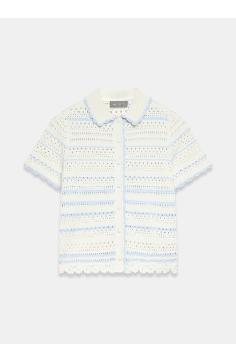 MINT VELVET Cotton Blend Stripe Crochet Top, Alternate, color, Ivory