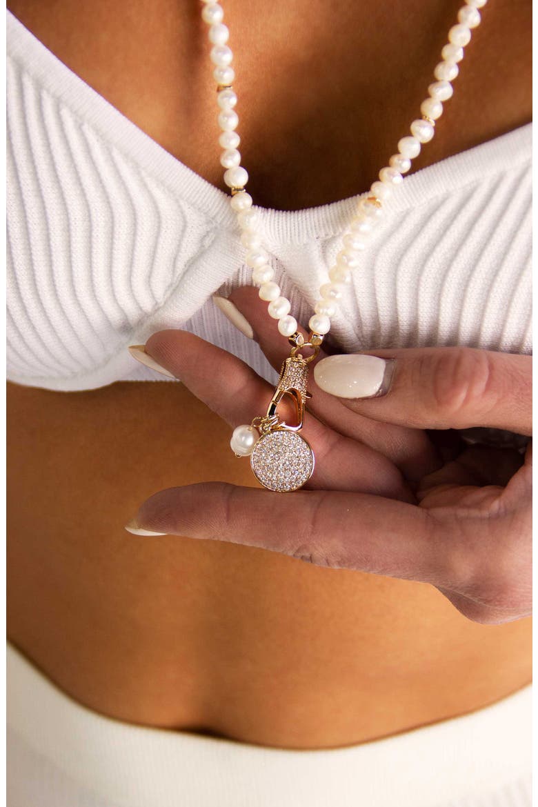 Crystal Charms Imitation Pearl Necklace, Alternate, color, GOLD