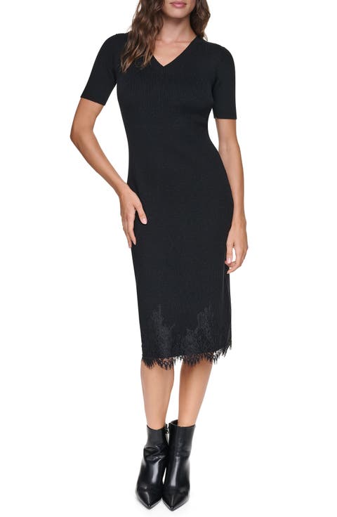 Lace Trim Midi Sweater Dress