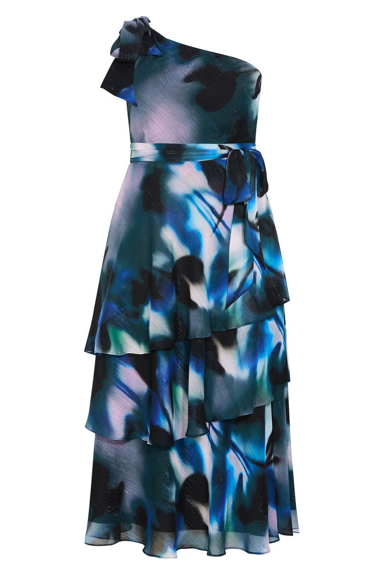 Metallic One-Shoulder Tiered Dress, Alternate, color, HAZE BLOOM
