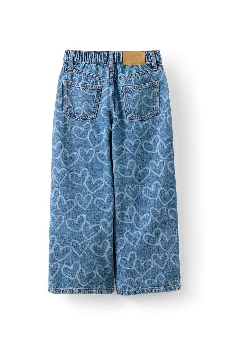 Cotton On Kids Kid's Super Wide Leg Denim Jean, Alternate, color, Blue Haven Mid Blue Hearts