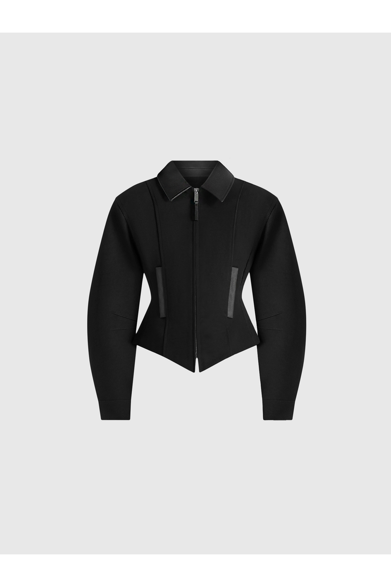Sky Hourglass Contrast Leather Jacket, Alternate, color, Black