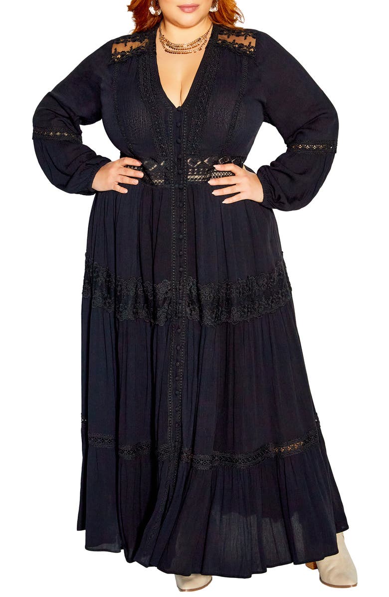 City Chic Elena Embroidered Long Sleeve Maxi Dress, Main, color, 