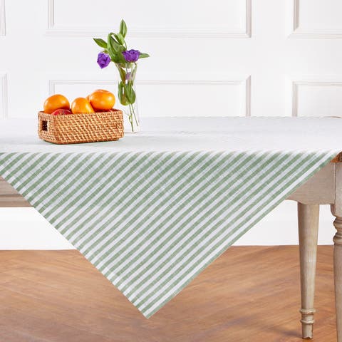 Linen Table Throw 52 x 52 Inch for Dining Table, Holiday and Everyday Table Decor - Amalfi Stripe