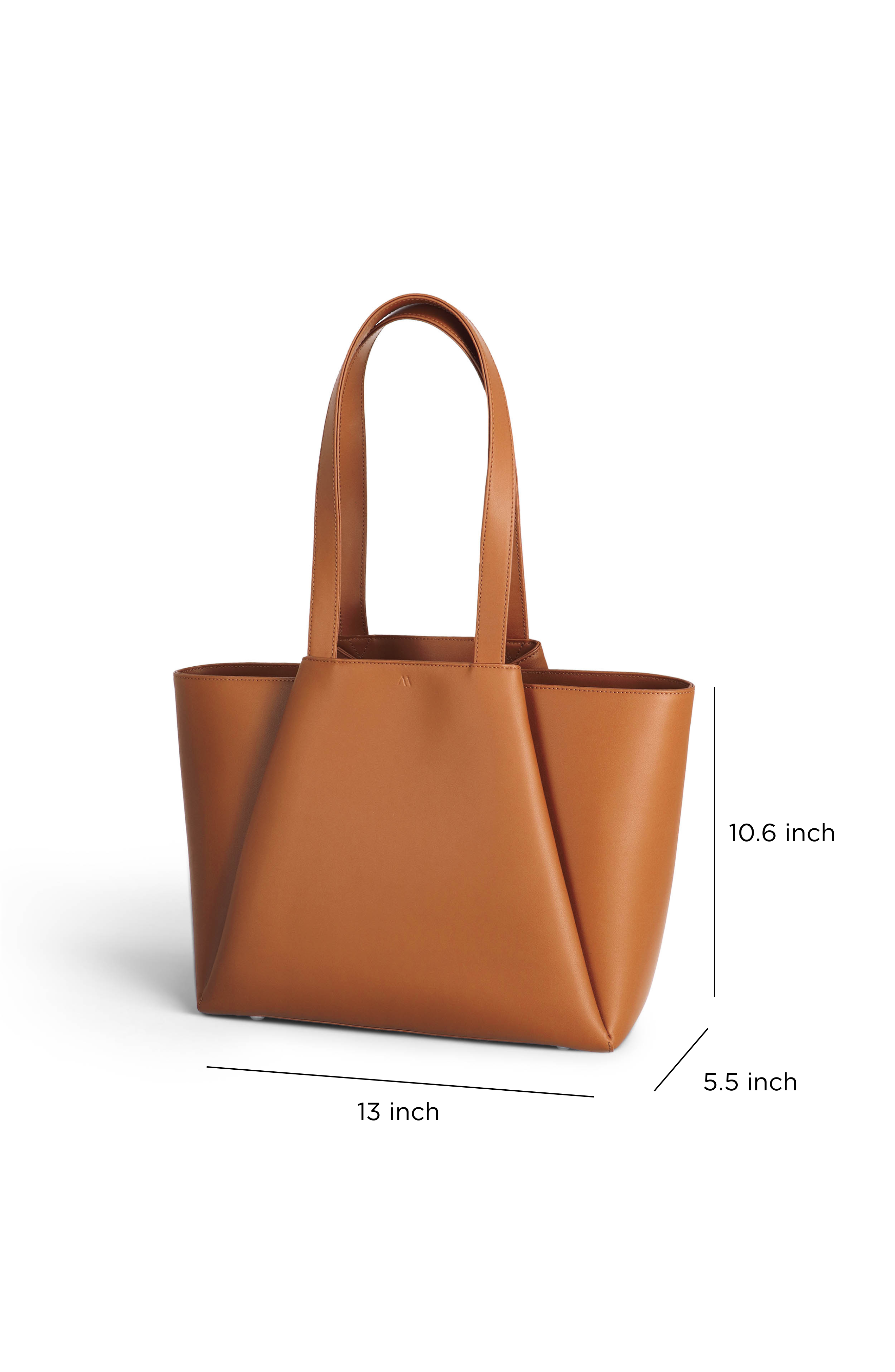 Midi Pyramid Leather Tote Bag, Alternate, color, Cognac