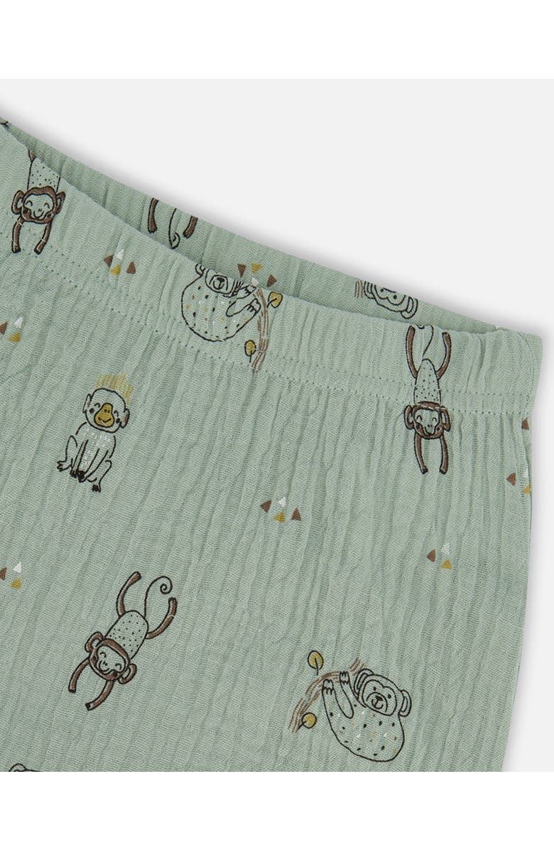 Deux par Deux Baby Boy's Printed Muslin Shirt And Short Set Sage Monkey, Alternate, color,