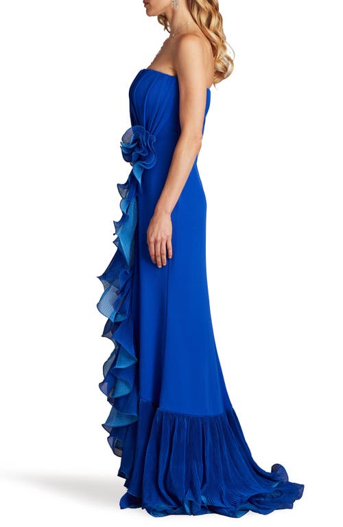 Shop Tadashi Shoji Ruffle Detail Strapless Gown In Mystic Blue