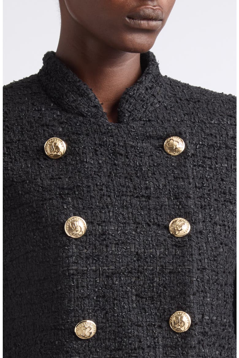 Crop Double Breasted Cotton Blend Tweed Jacket, Alternate, color, 0PA BLACK